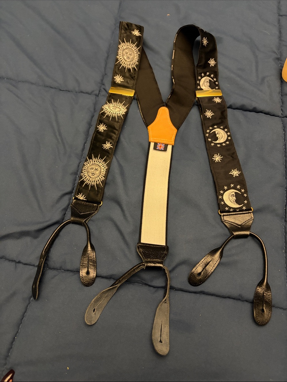 Sun & Moon Black Suspenders with Leather Button Tabs
